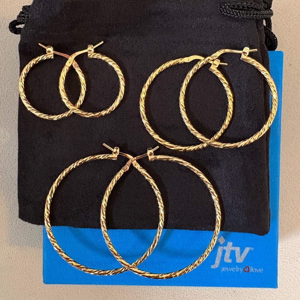 18k Yellow Gold Over Bronze Twisted Hoop Earrings (Set of 3)